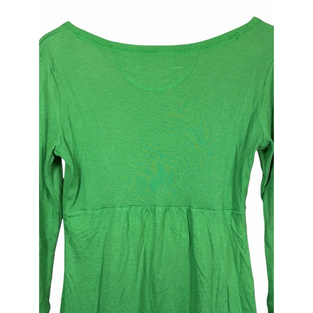 GAP Y2K Scoop Neck Babydoll Top Green‎ Ribbed Cotton Modal Women's S Henley - Picture 11 of 12